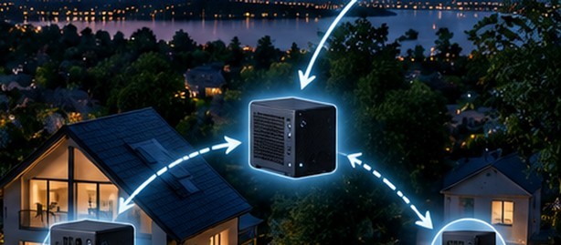A home and external storage connected by arrows showing an off-site backup